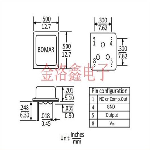 B19005-BDMHP-20.000000,Bomar石英插件晶振,B19005溫補差分晶振
