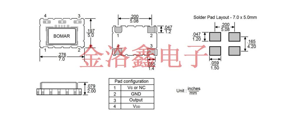 B1701-ADCS3-20.000000,Bomar博馬爾有源晶振,B1701壓控溫補晶振