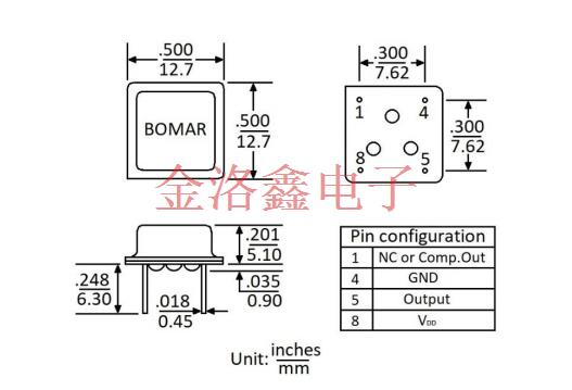B19005-BDMHP-20.000000,Bomar石英插件晶振,B19005溫補差分晶振